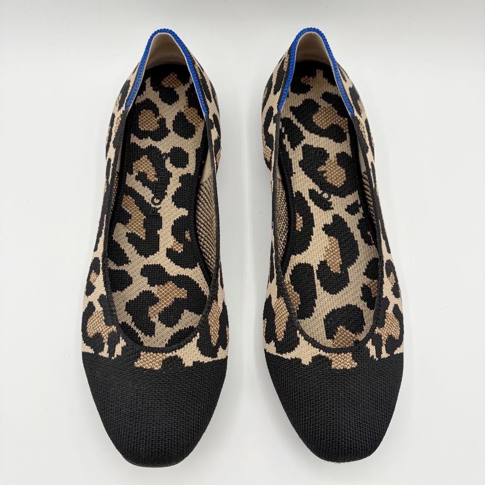 Rothy's The Square Flat in Desert Cat Women's 10.5 Leopard Print Cap Toe Animal